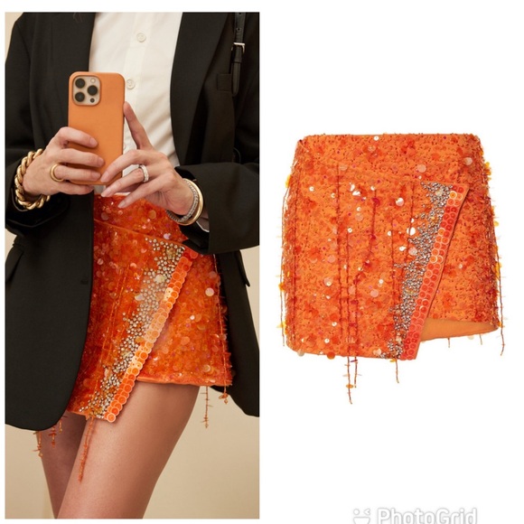 DES_PHEMMES Dresses & Skirts - Des_Phemmes Sequin Cotton Beaded Mini Skirt Orange Size 2